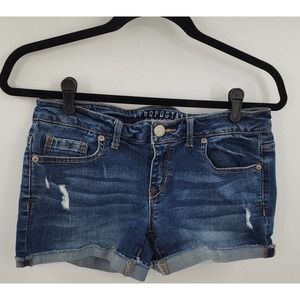 Aeropostale Cut Off Jean Shorts Womens Sz 6 Denim Rolled Hem Destressed Stretchy